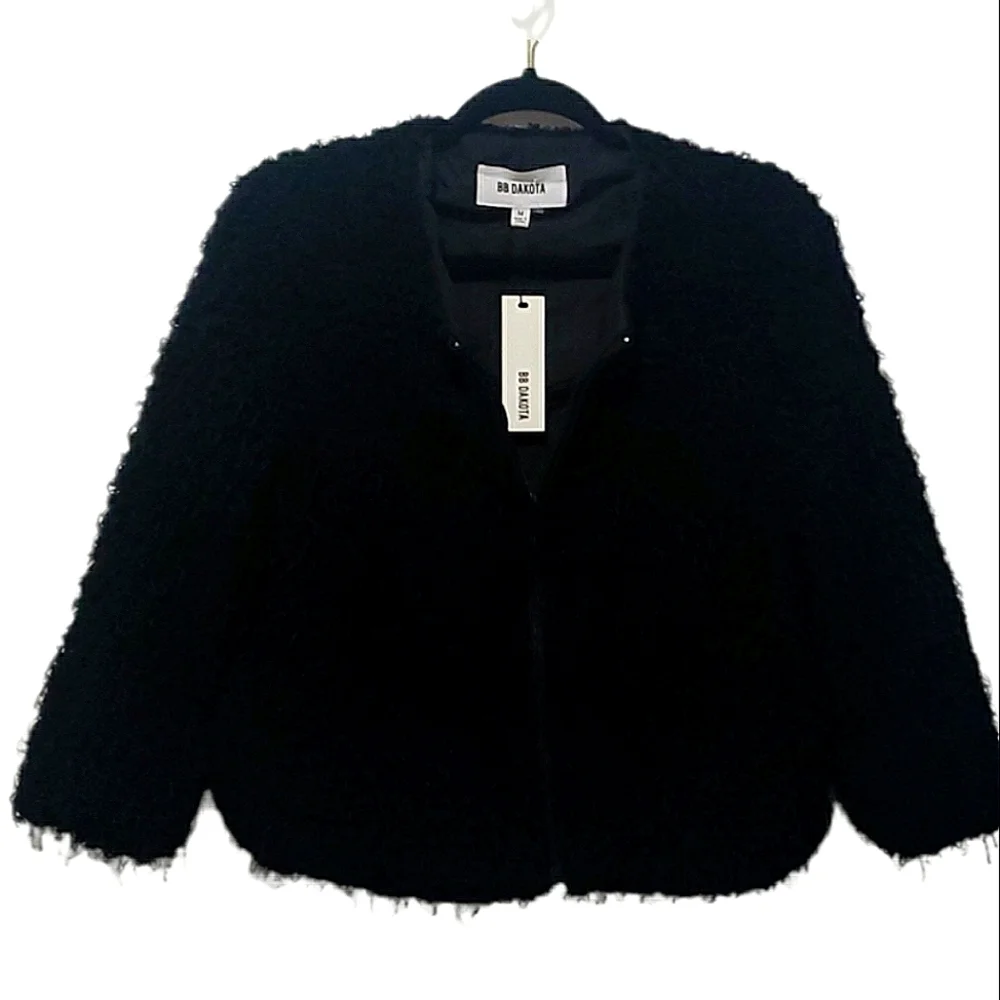 BB Dakota Cropped Textured Shag Jacket Women's Small Black Edgy Glam